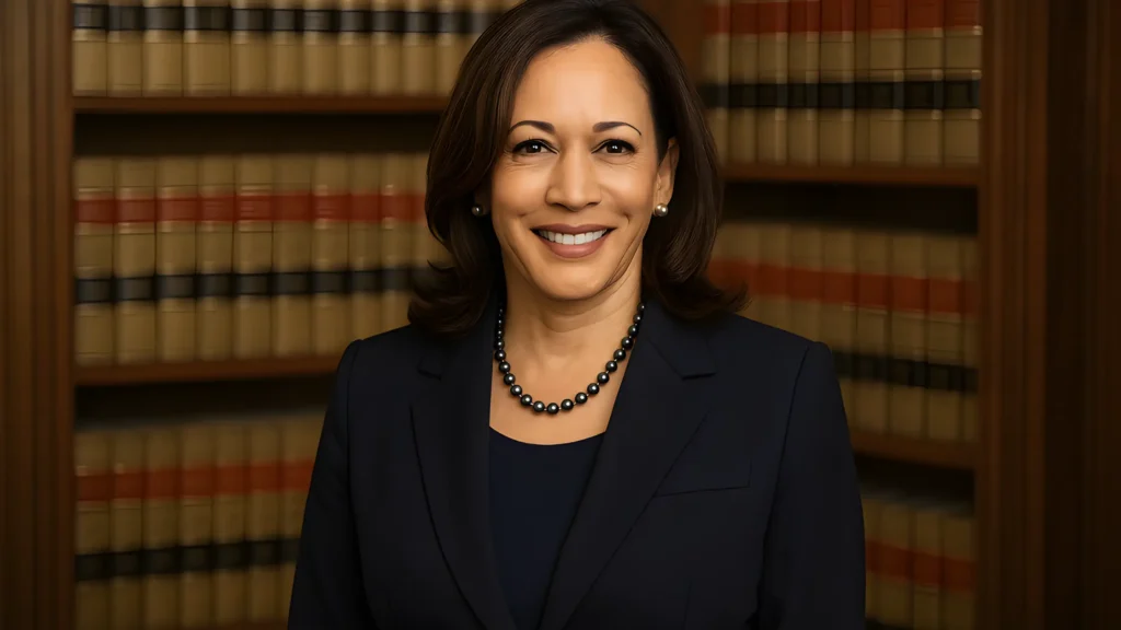 Did kamala harris pass the bar .Kamala Harris smiling in a professional setting with law books in the background, representing her bar exam success
