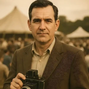 Portrait of Paul Asa Allen with a vintage camera at a revival meeting