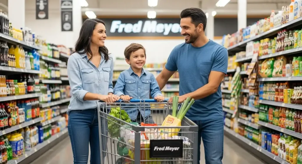 Family shopping at Fred Meyer grocery store