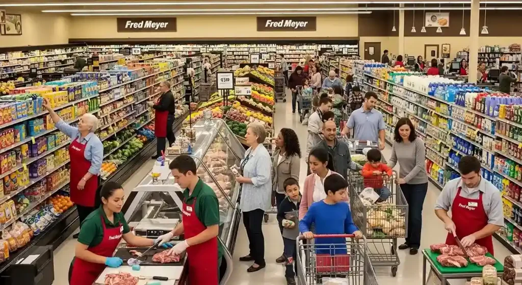 Fred Meyer employees helping customers in-store