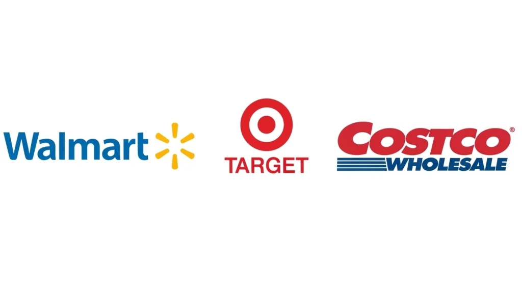 Walmart, Target, and Costco logos side by side